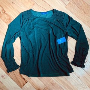 APT 9 Blouse Green Dot Sheer Long Ruffle Sleeve